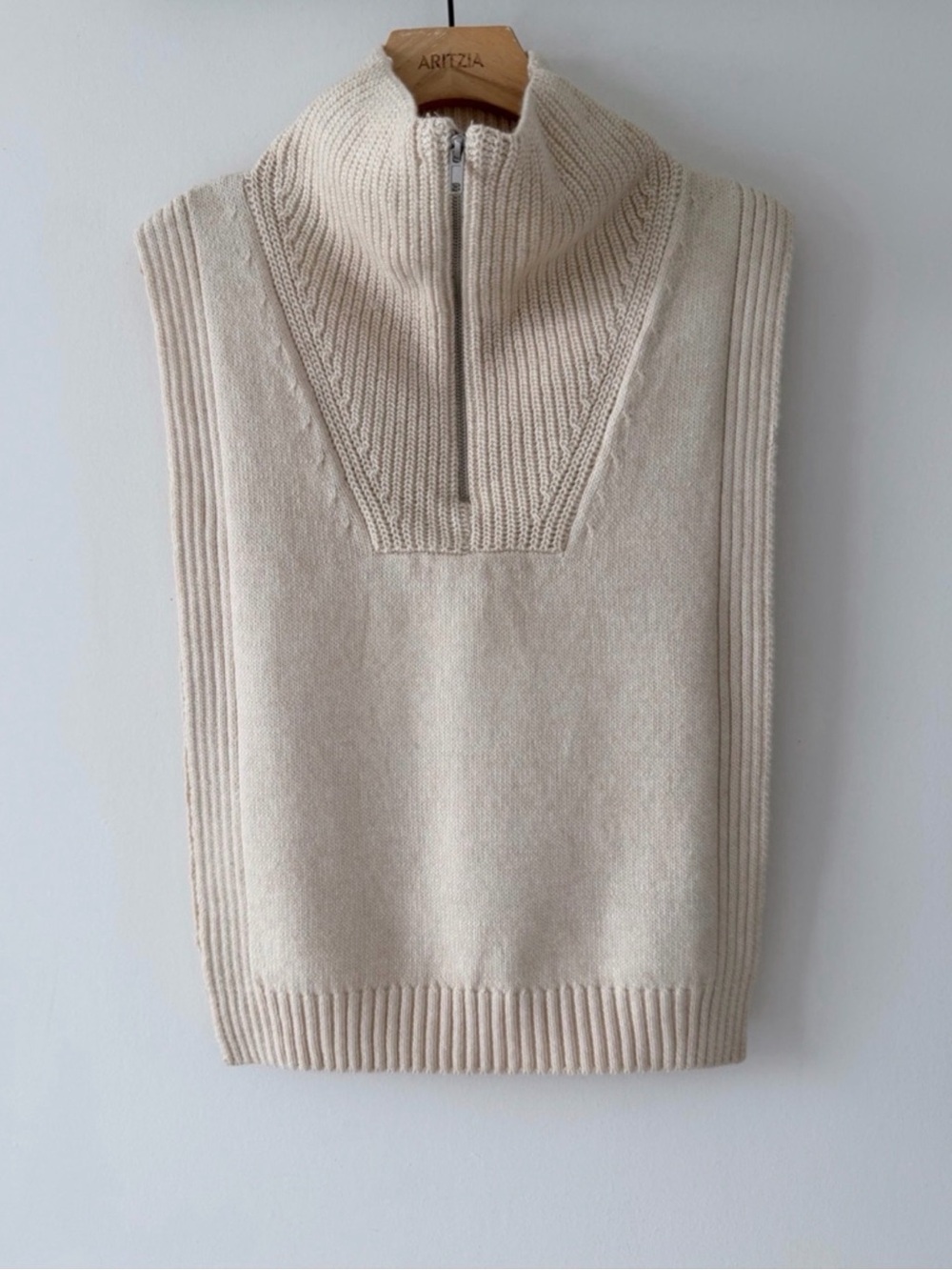 H&M Cream Half Zip Knit Sweater Vest Open Side Minimalist - Picture 7 of 15